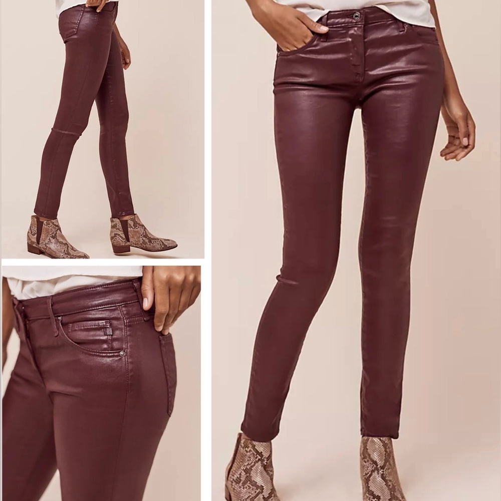 AG Adriano Goldschmied LEATHER The Leggings Super Skinny Jeans Burgundy Pants